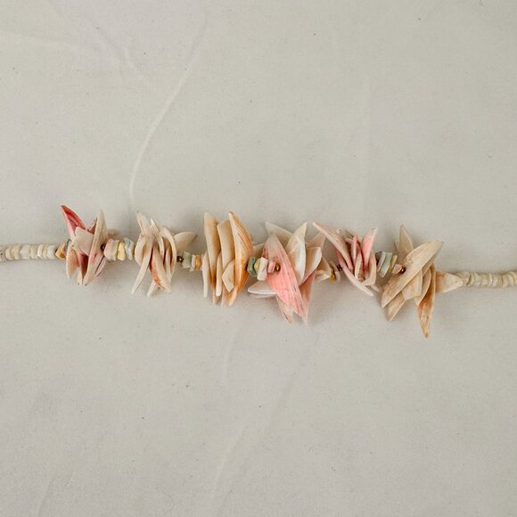 Vintage Seashell Necklace Natural Tropical Puka Shell Choker Pink White 18" - Picture 4 of 10